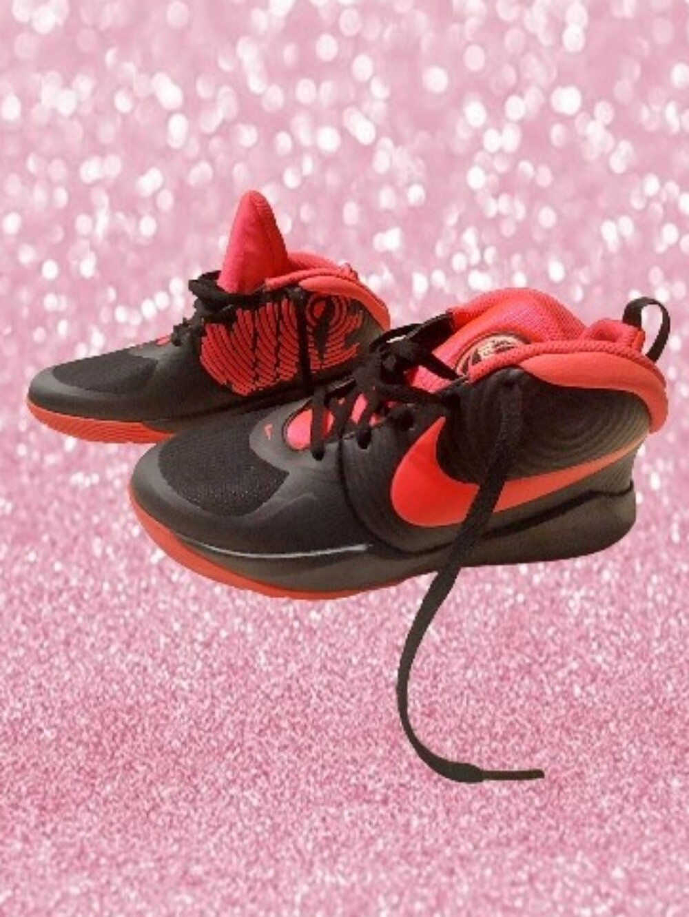 Nike Kids Team Hustle D 9 Basketball Shoes Black Red Mid Top